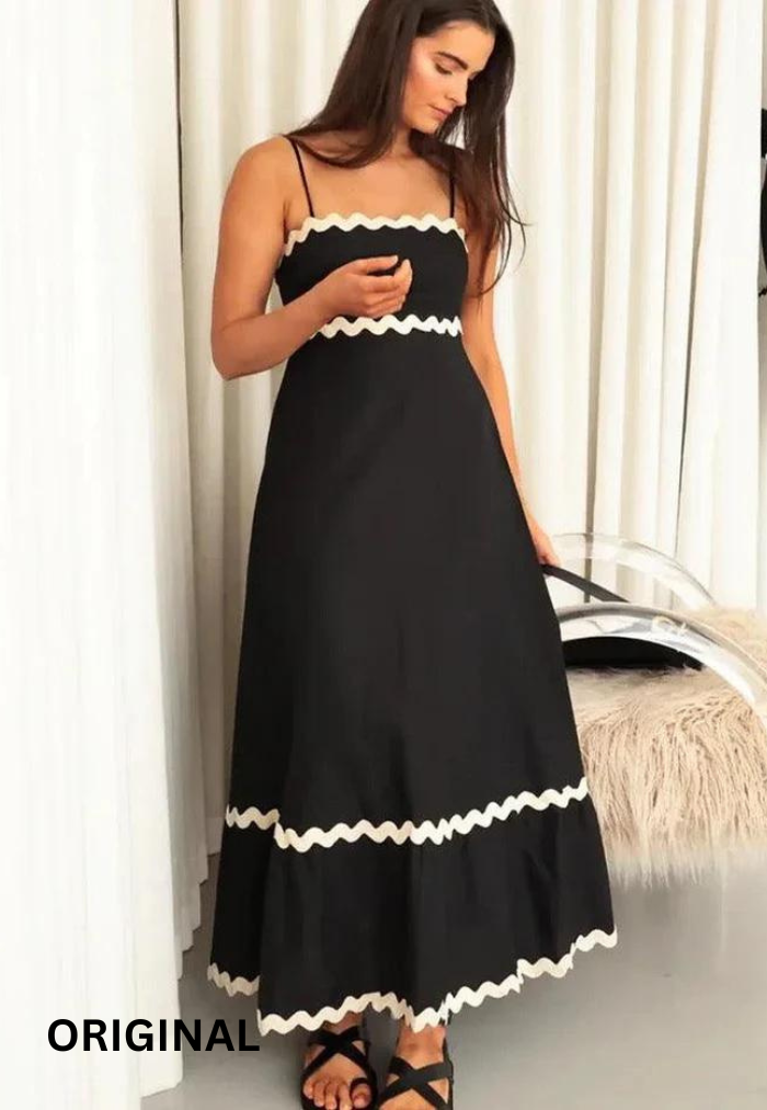 ✨ فستان بتصميم مخطط أنيق - 🖤🤍